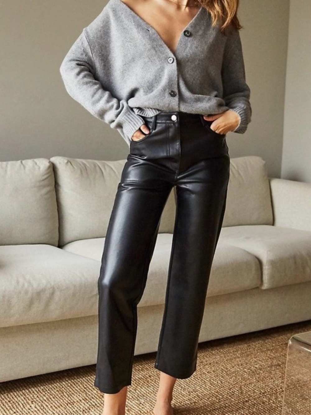 Aritzia Wilfred | Black Faux Leather Melina Straight Pants ~ New w/ Tags US 6